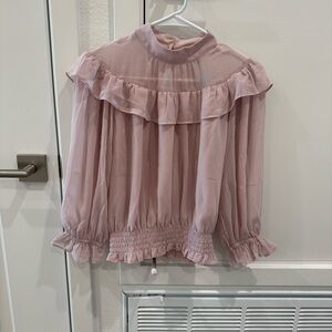 Ann Taylor Petite XXSP Blush Ruffle Smocked Blouse Top